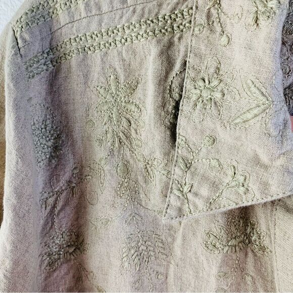 Ecologie Tan Long Line Embroidered Linen Shirt Tunic - Picture 4 of 5